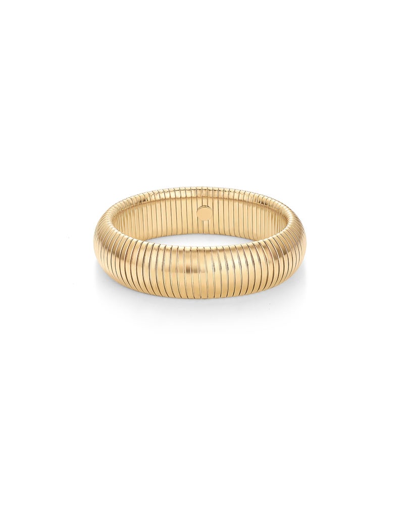 PAVOI Stainless Steel 14K Yellow Gold Plated Waterproof Flexible Stretch Chunky Bangle for Women | Cobra Bracelet 20mm Wide - Image 1