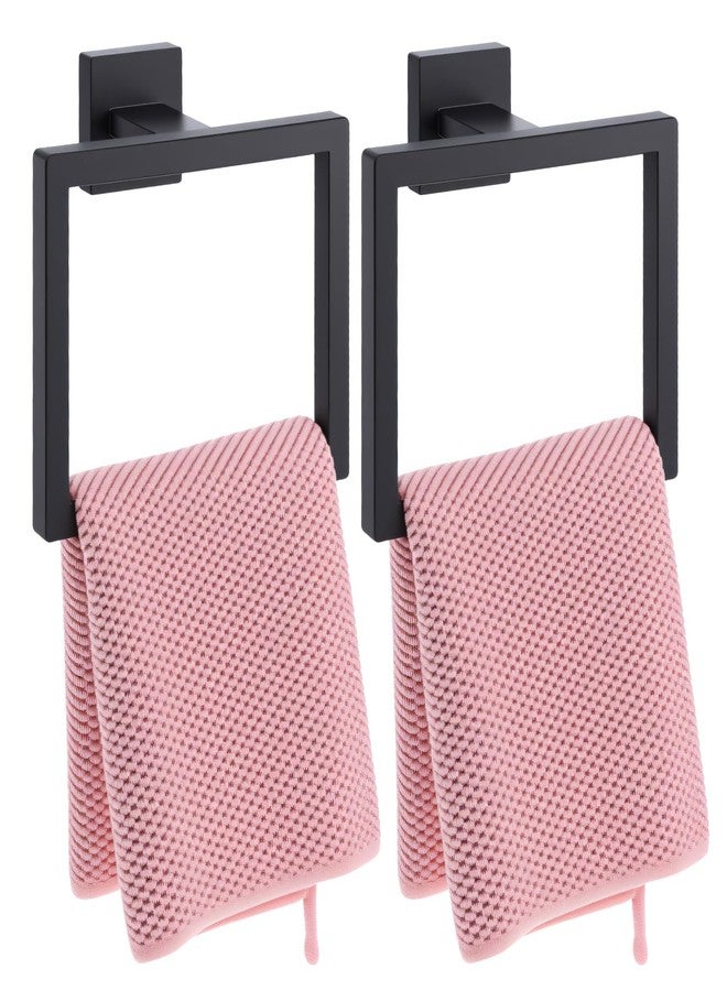 xozeooeu 2 Pack Matte Black Towel Ring, Stainless Steel Hand Towel Holder, Modern Square Wall Mounted Bathroom Rack Hangers - Image 1