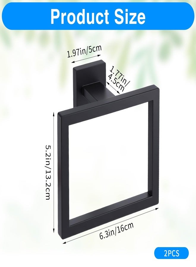 xozeooeu 2 Pack Matte Black Towel Ring, Stainless Steel Hand Towel Holder, Modern Square Wall Mounted Bathroom Rack Hangers - Image 2