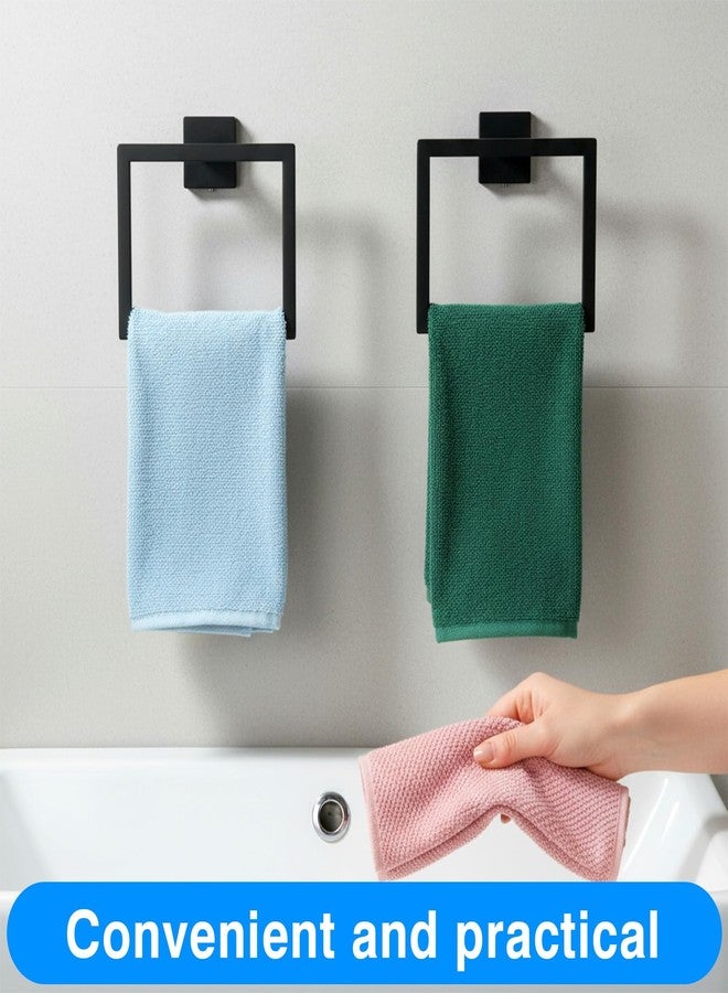 xozeooeu 2 Pack Matte Black Towel Ring, Stainless Steel Hand Towel Holder, Modern Square Wall Mounted Bathroom Rack Hangers - Image 5