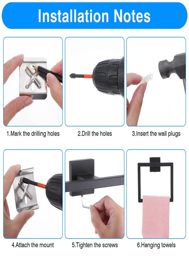 xozeooeu 2 Pack Matte Black Towel Ring, Stainless Steel Hand Towel Holder, Modern Square Wall Mounted Bathroom Rack Hangers - Image 4