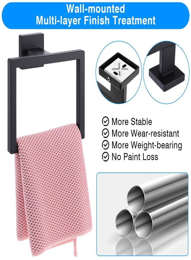 xozeooeu 2 Pack Matte Black Towel Ring, Stainless Steel Hand Towel Holder, Modern Square Wall Mounted Bathroom Rack Hangers - Image 3