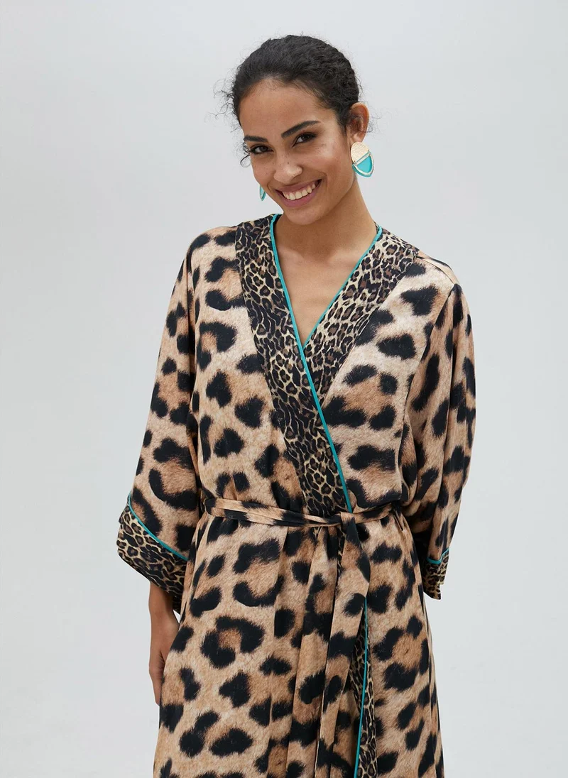 Lola Casademunt Long kimono with mini leopard print