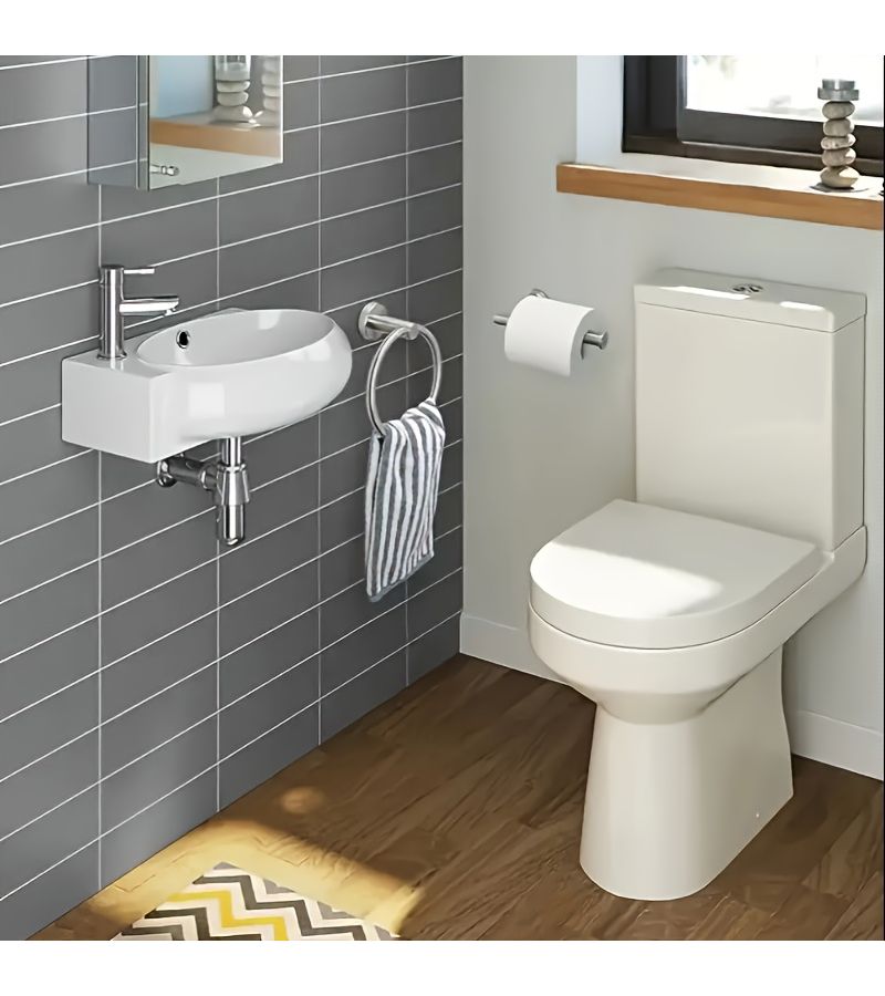 Silver Two Piece Bathroom Accessory Set Stainless Steel Wall Mounted Towel Ring Toilet Paper Holder - Image 3