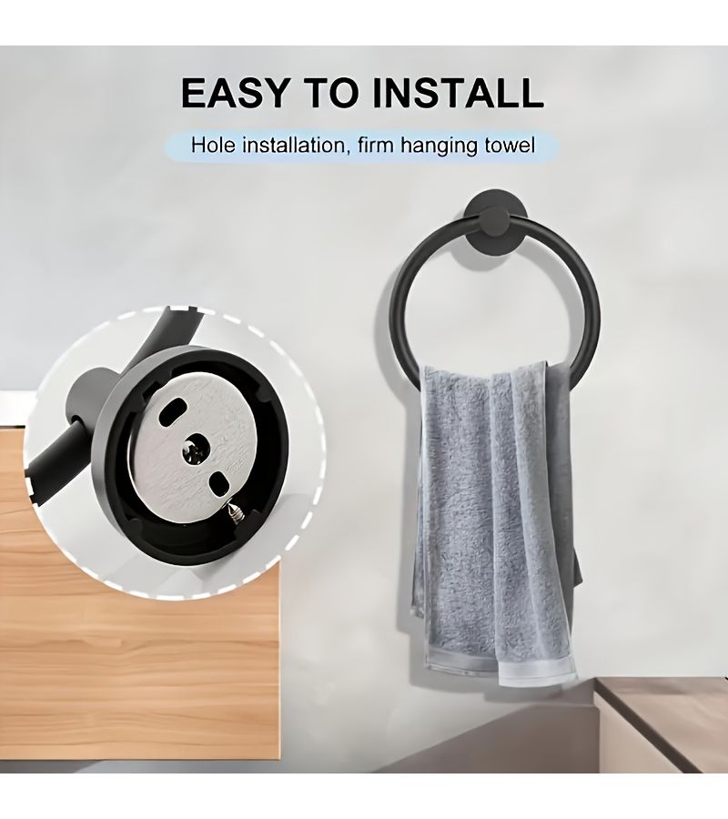 Silver Two Piece Bathroom Accessory Set Stainless Steel Wall Mounted Towel Ring Toilet Paper Holder - Image 2