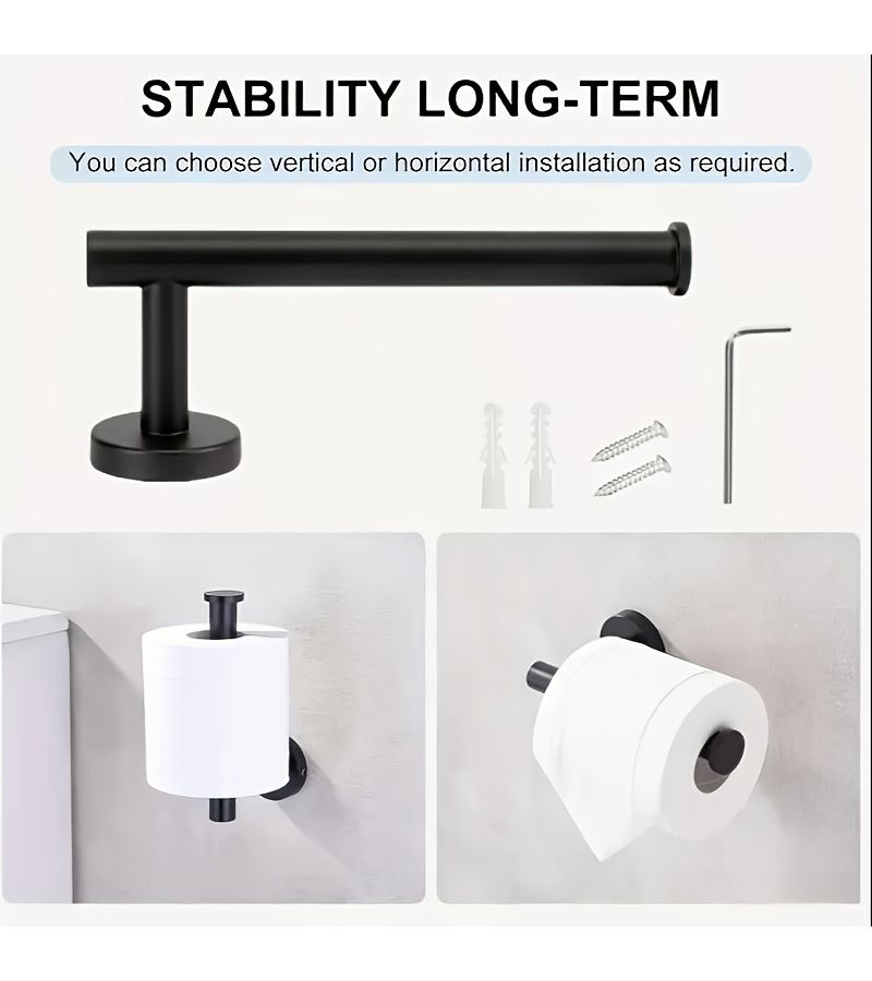 Silver Two Piece Bathroom Accessory Set Stainless Steel Wall Mounted Towel Ring Toilet Paper Holder - Image 5