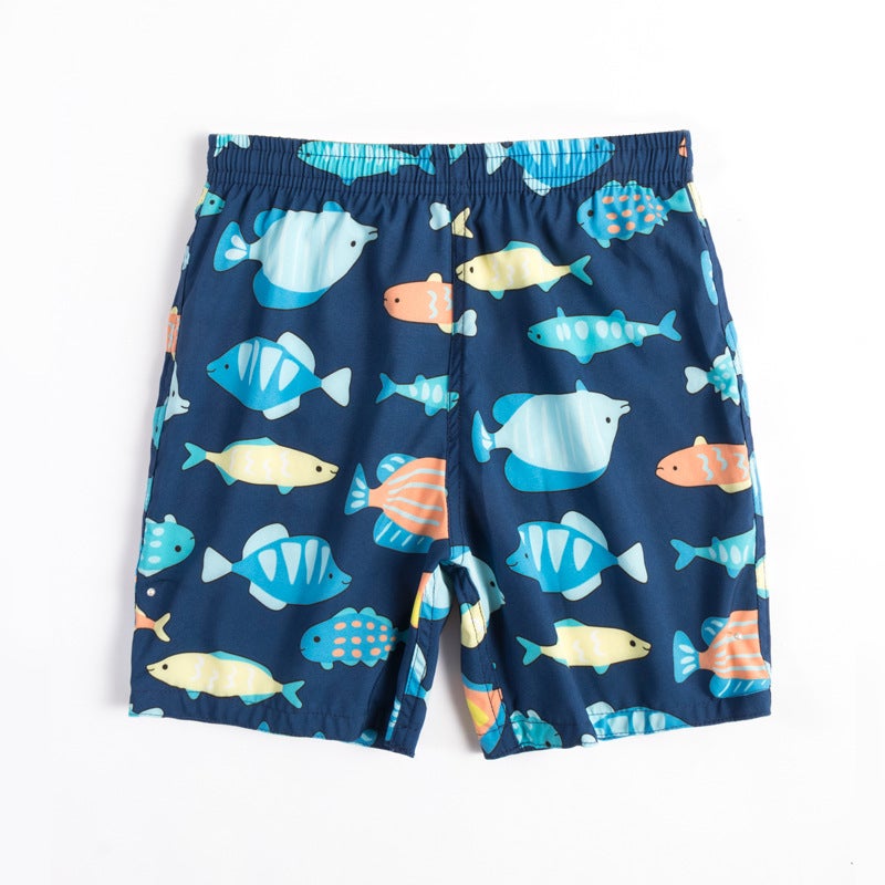 Children''s Beach Pants Cartoon Pattern Five-point Loose Casual Shorts Men''s and Women''s Big Kids Holiday Travel Boxer Swim Trunks - Image 1