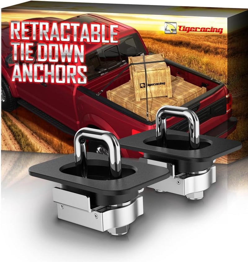 Tigeracing Tie Down Anchors Retractable Truck Bed Top Side D Ring Compatible with 1999-2014 F250 350 Super Duty | 2008-2014 F450 Super Duty - 3000 LBS Capacity All Metal (of 2) Global mainstream design picks - Image 1
