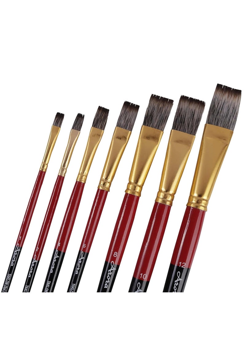 Arora Arora Short Handle Triple Color Synthetic Flat Tip Artist Paint Brush Set, 7 Pieces(Wood)  - Image 1