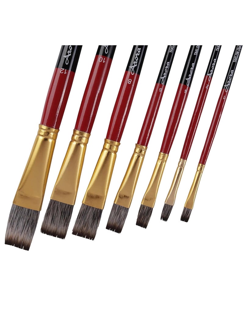 Arora Arora Short Handle Triple Color Synthetic Flat Tip Artist Paint Brush Set, 7 Pieces(Wood)  - Image 2
