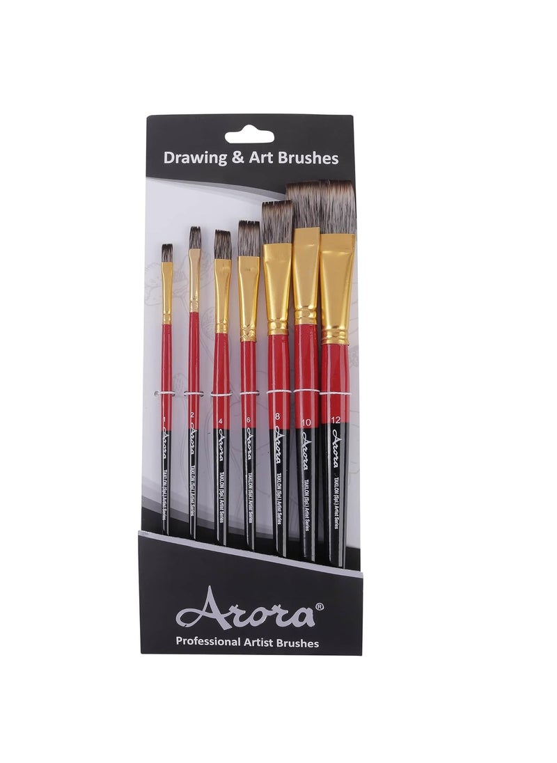 Arora Arora Short Handle Triple Color Synthetic Flat Tip Artist Paint Brush Set, 7 Pieces(Wood)  - Image 5
