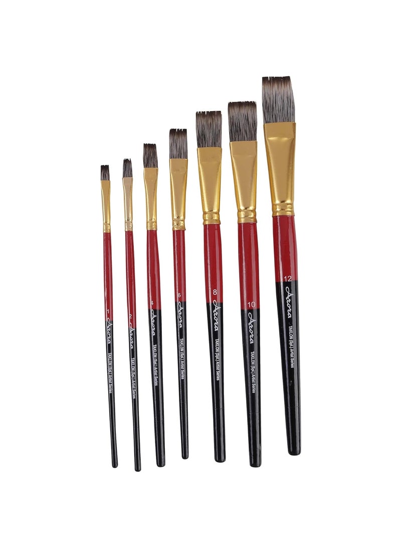 Arora Arora Short Handle Triple Color Synthetic Flat Tip Artist Paint Brush Set, 7 Pieces(Wood)  - Image 3