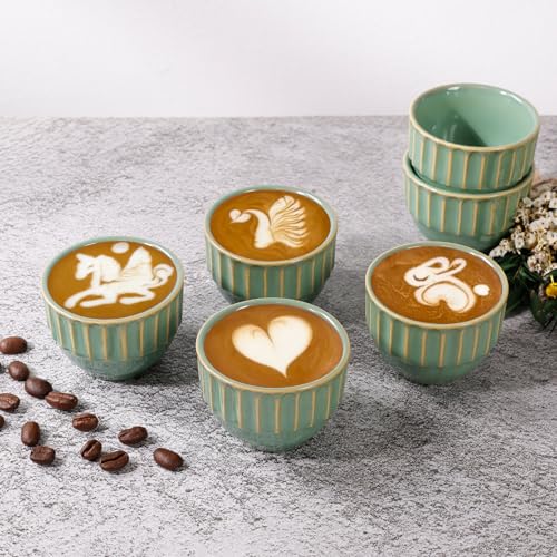 ZEBERBO Ceramic Espresso Cups Set, Espresso Coffee Mugs, Special Glazed Demitasse Cups Expresso Coffee Cup for Espresso Machine (6-2oz-Stripe Bronze Green) - Image 2