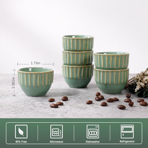 ZEBERBO Ceramic Espresso Cups Set, Espresso Coffee Mugs, Special Glazed Demitasse Cups Expresso Coffee Cup for Espresso Machine (6-2oz-Stripe Bronze Green) - Image 4