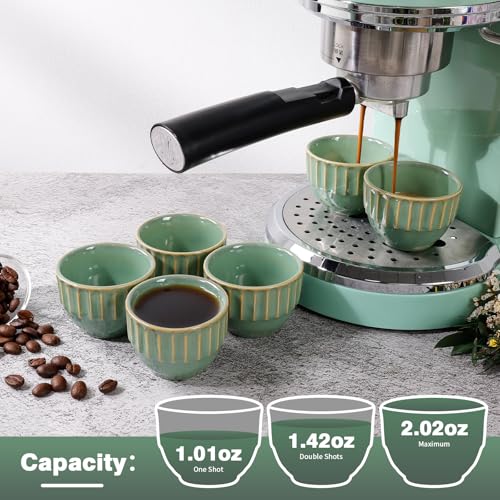ZEBERBO Ceramic Espresso Cups Set, Espresso Coffee Mugs, Special Glazed Demitasse Cups Expresso Coffee Cup for Espresso Machine (6-2oz-Stripe Bronze Green) - Image 3