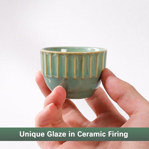 ZEBERBO Ceramic Espresso Cups Set, Espresso Coffee Mugs, Special Glazed Demitasse Cups Expresso Coffee Cup for Espresso Machine (6-2oz-Stripe Bronze Green) - Image 5