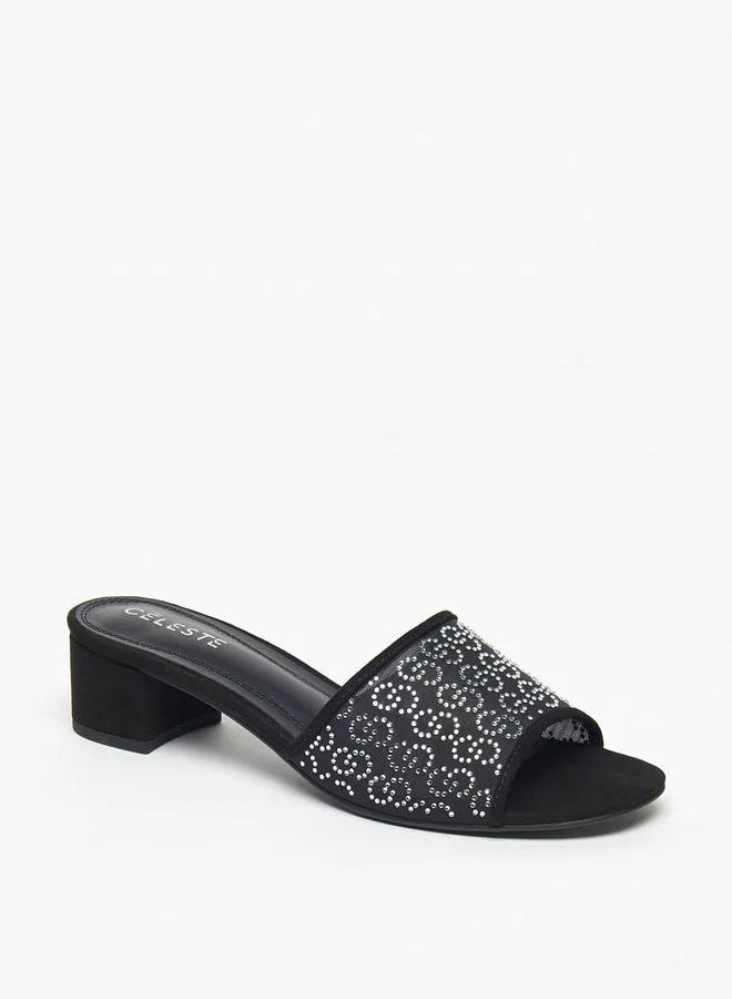 سيليست Women's Embellished Slip-On Sandals with Block Heels