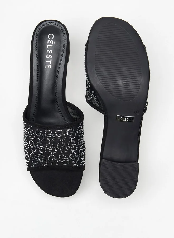 سيليست Women's Embellished Slip-On Sandals with Block Heels