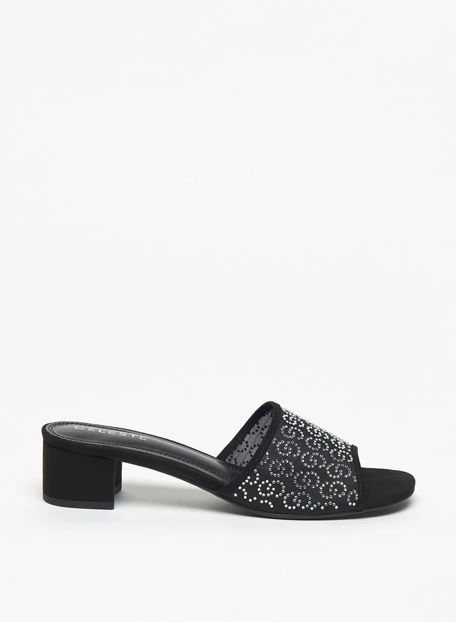 سيليست Women's Embellished Slip-On Sandals with Block Heels