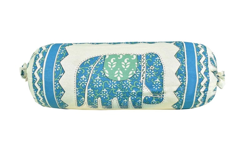 AMLEXTTRIZ Cream Animal Print Bolster Cover 100 Pure Cotton Set of 2 Round Decorative Pillow Cover for Diwan Bed Side Long Pillow Case Masand Pillowcases 16x32 Inch SkyBlue - Image 2
