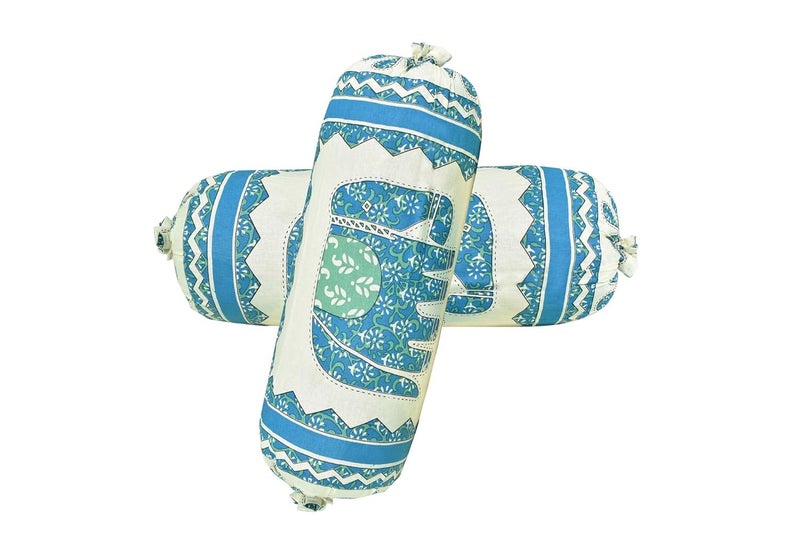 AMLEXTTRIZ Cream Animal Print Bolster Cover 100 Pure Cotton Set of 2 Round Decorative Pillow Cover for Diwan Bed Side Long Pillow Case Masand Pillowcases 16x32 Inch SkyBlue - Image 3