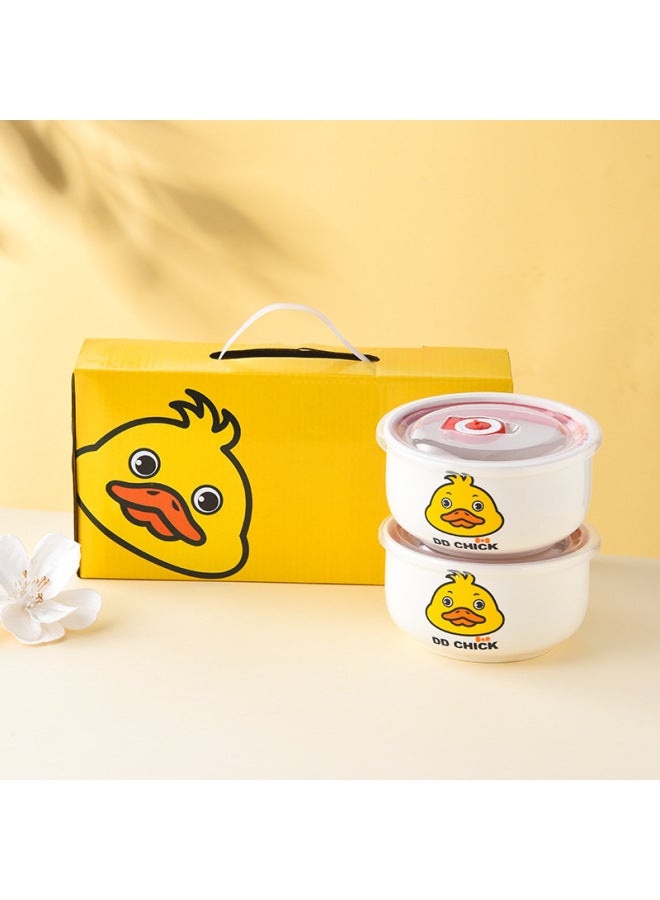Ceramic Fresh-keeping Bowl Three-piece Sealed Bowl Gift Bowl Set Gift Microwave Oven Bowl With LOGO Fresh-keeping Bowl-Specifications:Dd Chick Duck Medium Size Two Pieces (36 Sets/box) - Image 1