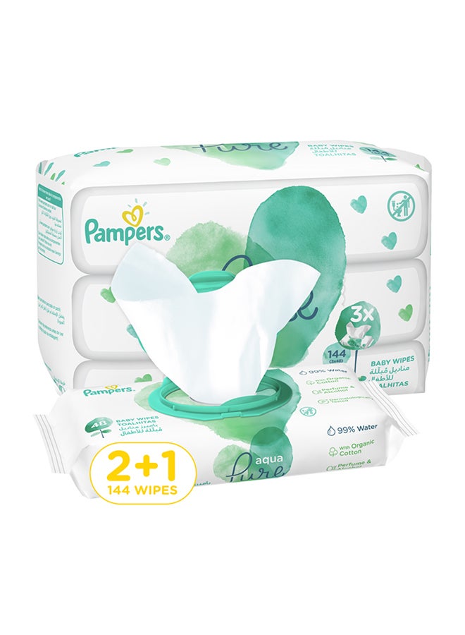 Pampers Aqua Pure Baby Wipes Made With 99% Pure Water 144 Wipe Count - Image 1