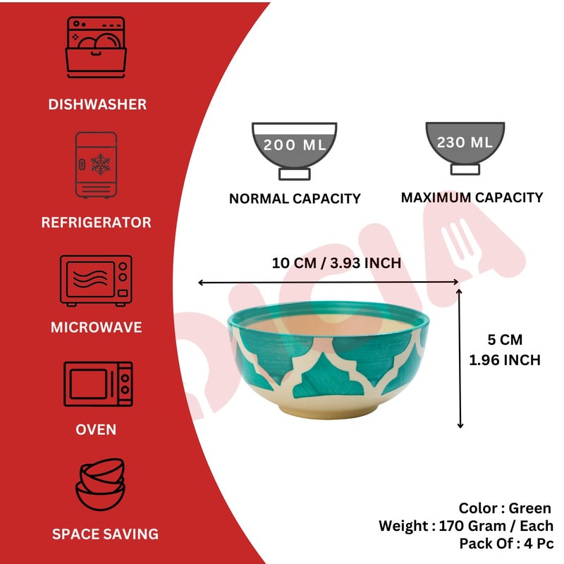 Oicia Hand Painted Ceramic Large Bowl Set Decorative Bowl For Snack Soup Condiments Side Dishes Ice Cream Pasta Microwave Dishwasher Safe 200 Ml 10 CM Scratch Resistant Green Set Of 4 - Image 2