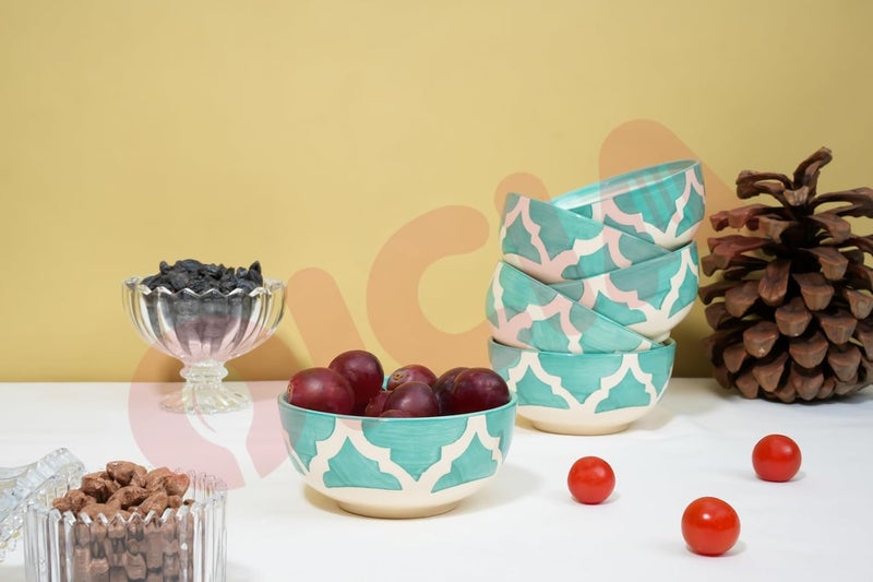 Oicia Hand Painted Ceramic Large Bowl Set Decorative Bowl For Snack Soup Condiments Side Dishes Ice Cream Pasta Microwave Dishwasher Safe 200 Ml 10 CM Scratch Resistant Green Set Of 4 - Image 5
