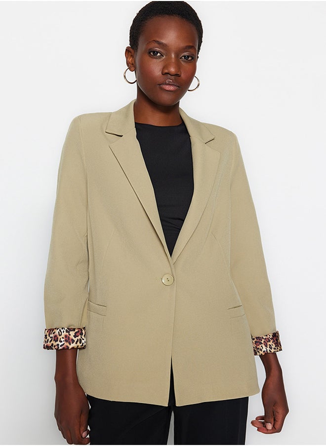 trendyol Light Khaki Regular Lining Detailed Woven Blazer Jacket TWOAW20CE0316  - Image 4
