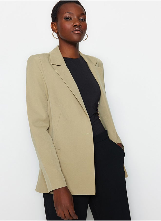 trendyol Light Khaki Regular Lining Detailed Woven Blazer Jacket TWOAW20CE0316  - Image 2