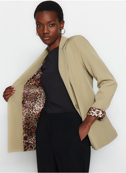 Light Khaki Regular Lining Detailed Woven Blazer Jacket TWOAW20CE0316