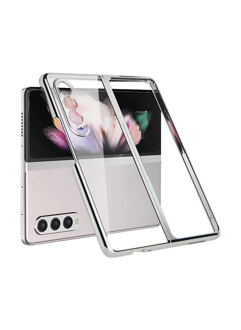 Generic Phone Case for Samsung Galaxy Z Fold 3 5G, Plating PC Transparent Shock Absorbing Folding Screen Ultra Slim Hard High-End Protective Cover - Silver  - Image 1