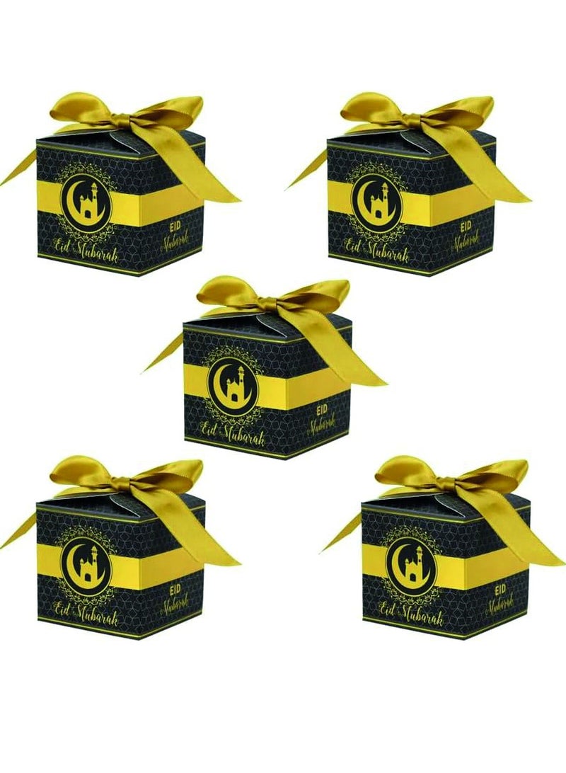BrainGiggles Eid Mubarak Gift Boxes – Pack of 5 Ramadan Favor Boxes in Black & Gold, Elegant Treat Boxes for Sweets - Image 1