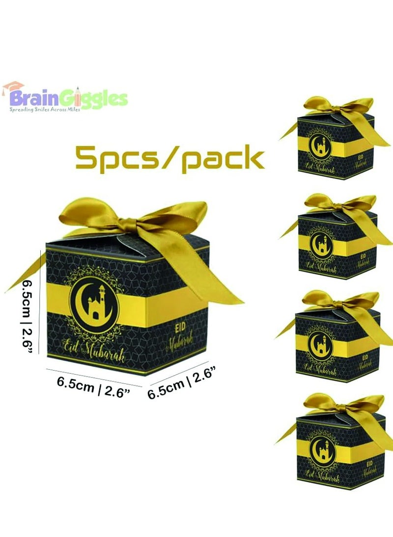 BrainGiggles Eid Mubarak Gift Boxes – Pack of 5 Ramadan Favor Boxes in Black & Gold, Elegant Treat Boxes for Sweets - Image 2