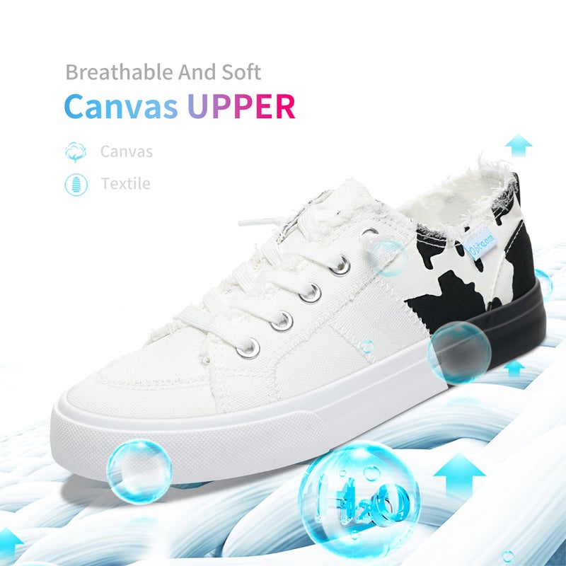 Obtaom Womens Colour Blocking Play Canvas Sneakers Cute Tie Dye Splicing Slip on Shoes Comfortable Multi Walking Shoes for Lady(White,US8) - Image 5
