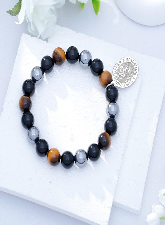 Liuanan St. Christopher Bracelet for Men Saint of Travelers - Christian Protection Gift Catholic Faith Jewelry for Journey & Guidance Catholic Travel Gift for Men with Natural Healing Stones (St Christopher) - Image 5