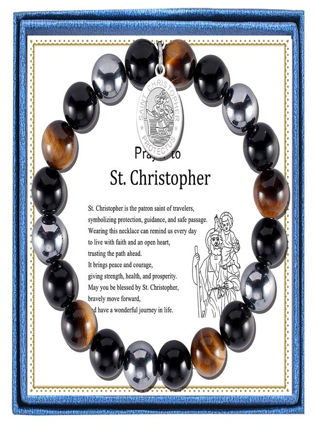 Liuanan St. Christopher Bracelet for Men Saint of Travelers - Christian Protection Gift Catholic Faith Jewelry for Journey & Guidance Catholic Travel Gift for Men with Natural Healing Stones (St Christopher) - Image 1