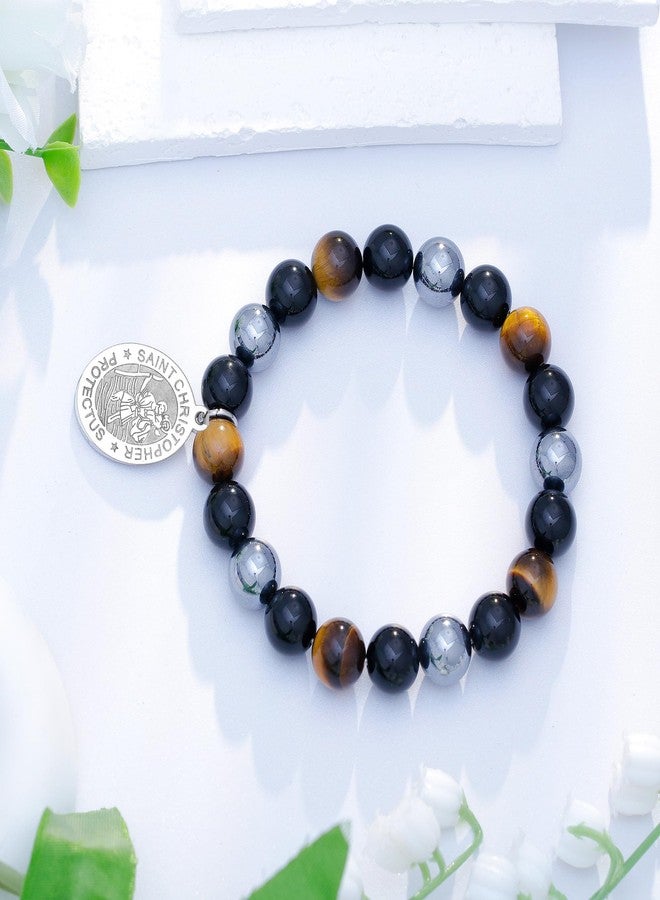 Liuanan St. Christopher Bracelet for Men Saint of Travelers - Christian Protection Gift Catholic Faith Jewelry for Journey & Guidance Catholic Travel Gift for Men with Natural Healing Stones (St Christopher) - Image 3
