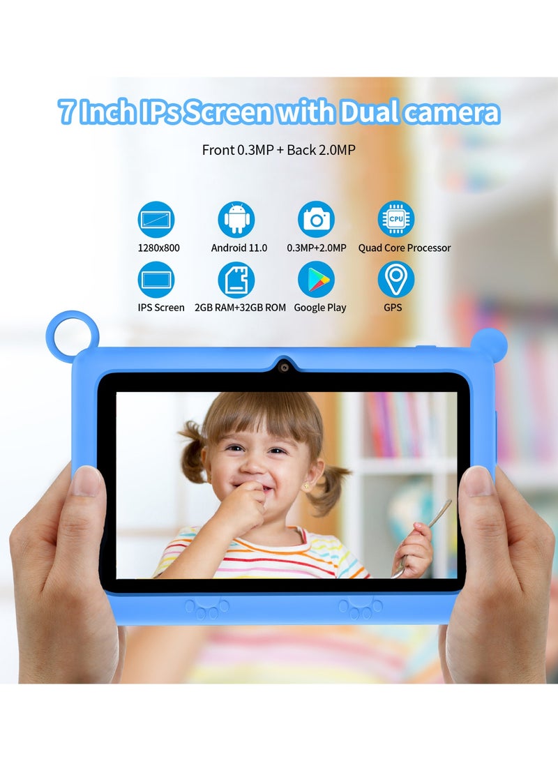 بست جهاز لوحي للأطفال K7 بشاشة 7 بوصات، وذاكرة 32 جيجابايت، وذاكرة وصول عشوائي (RAM) سعة 2 ميجابايت، وواي فاي، باللون الأزرق - Image 3