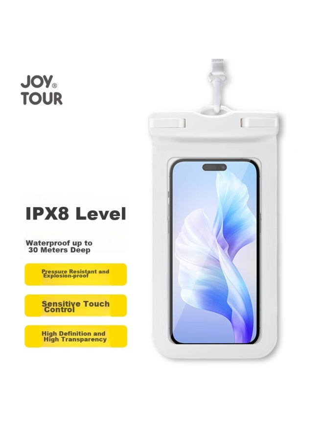 جولة الفرح Jouytour حافظة هاتف مقاومة للماء مع حبل، غلاف مقاوم للماء، حقيبة مقاومة للماء للطوافات والسباحة، متوافقة مع الشاشات التي تعمل باللمس، حافظة تصوير مقاومة للماء، أبيض - Image 1