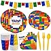 DYLIVES 180 Pcs Building Blocks Birthday Party Supplies Building Block Tableware Blocks Banner Disposable 9 Plates 7 Plates and Napkins Cups Cutlery for Happy Birthday Decorations Serves 24 - Image 3