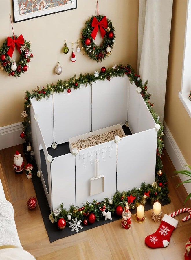 HOOBRO Cat Litter Box Enclosure with Large Oxford Mat, Extra Large Litter Box Shield with Row-Hook, 30.3" L x 18.5" W x 15.7" H, Compatible with Most Litter Boxes, White BW07PP03 - Image 2