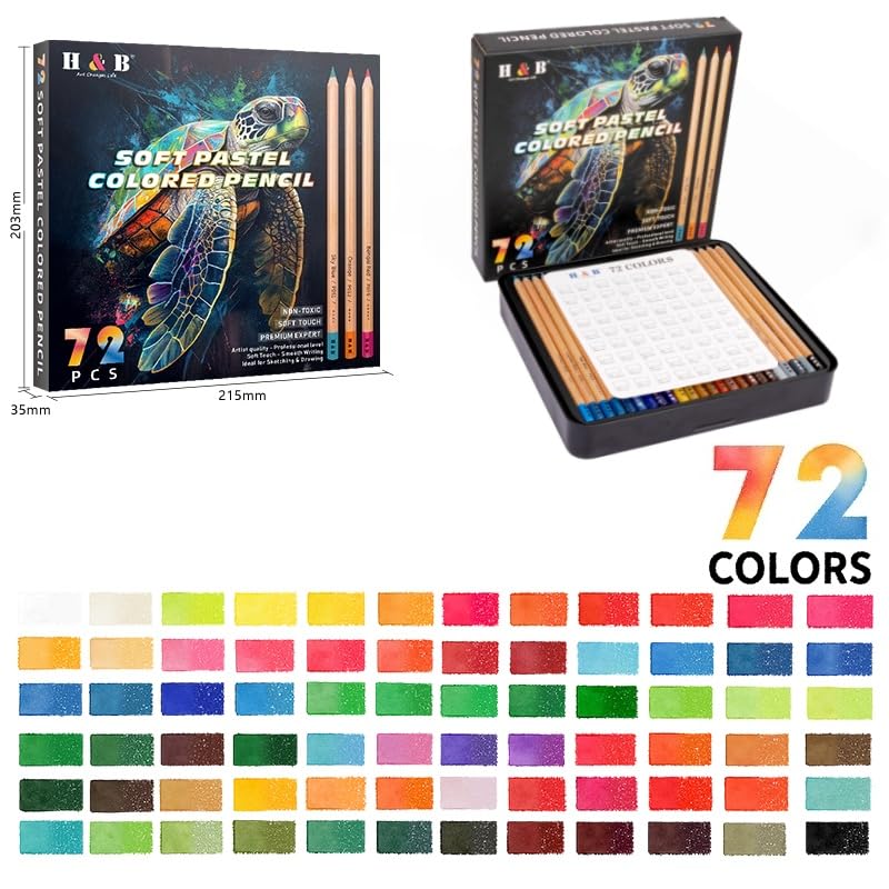 HB H & B 72 Pasteltint Pastel Colored Pencils Set â€“ Soft, Vibrant, Artist-Grade Colors in Tin | Professional Drawing, Sketching & Coloring for Adults & Artists (72 Colors) - Image 5