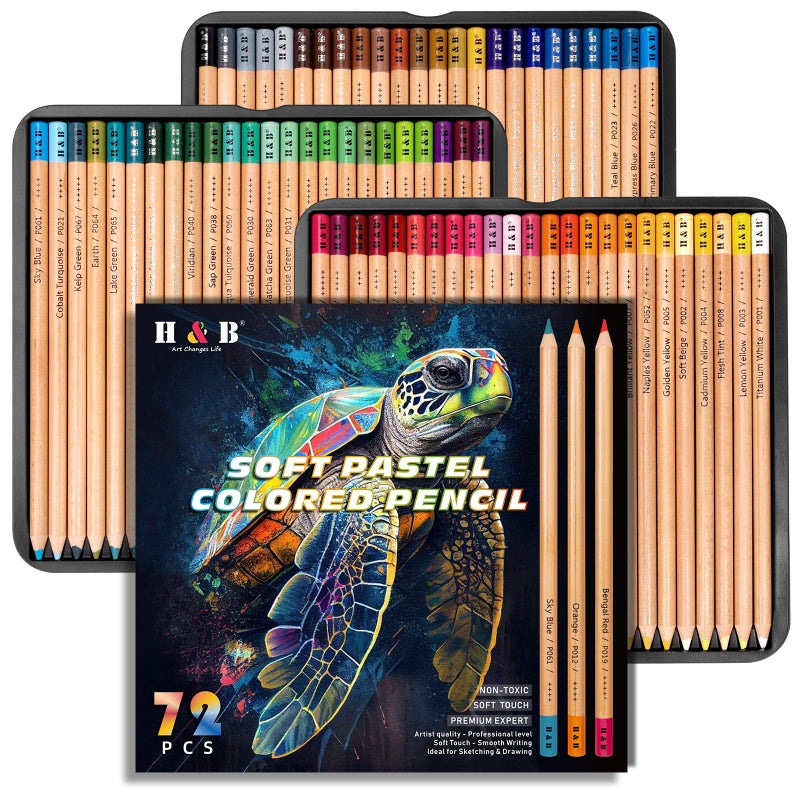 HB H & B 72 Pasteltint Pastel Colored Pencils Set â€“ Soft, Vibrant, Artist-Grade Colors in Tin | Professional Drawing, Sketching & Coloring for Adults & Artists (72 Colors) - Image 1