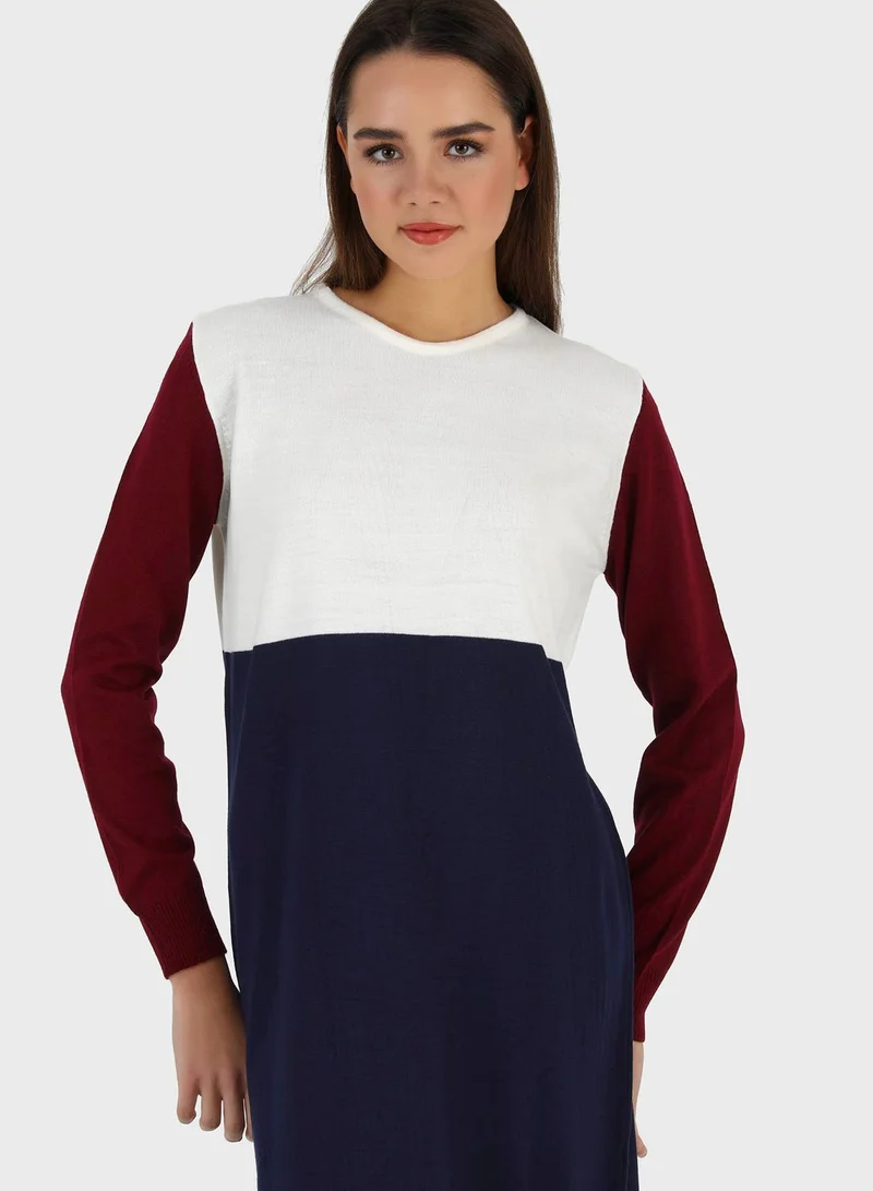 Tavin by Modanisa Color Block Knitted Dress