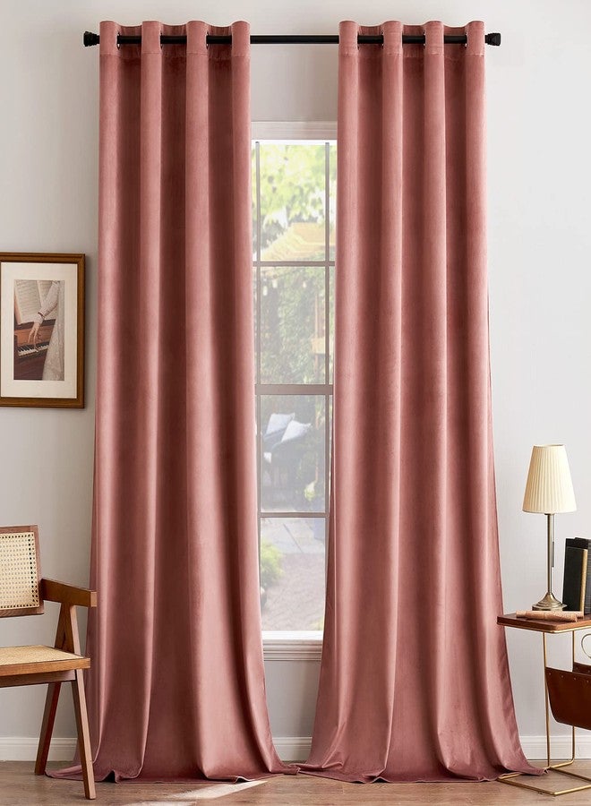 أنرودو ستائر مخملية بلون وردي باهت من ANRODUO، طولها 84 بوصة، عازلة للضوء والحرارة والصوت، توفر الخصوصية، مزودة بحلقات معدنية، مناسبة لغرف النوم والمعيشة، طقم من قطعتين. - Image 1