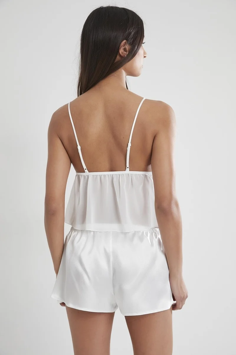 بيير كاردان 450 Women's Satin Lace Pajama Shorts - Ecru