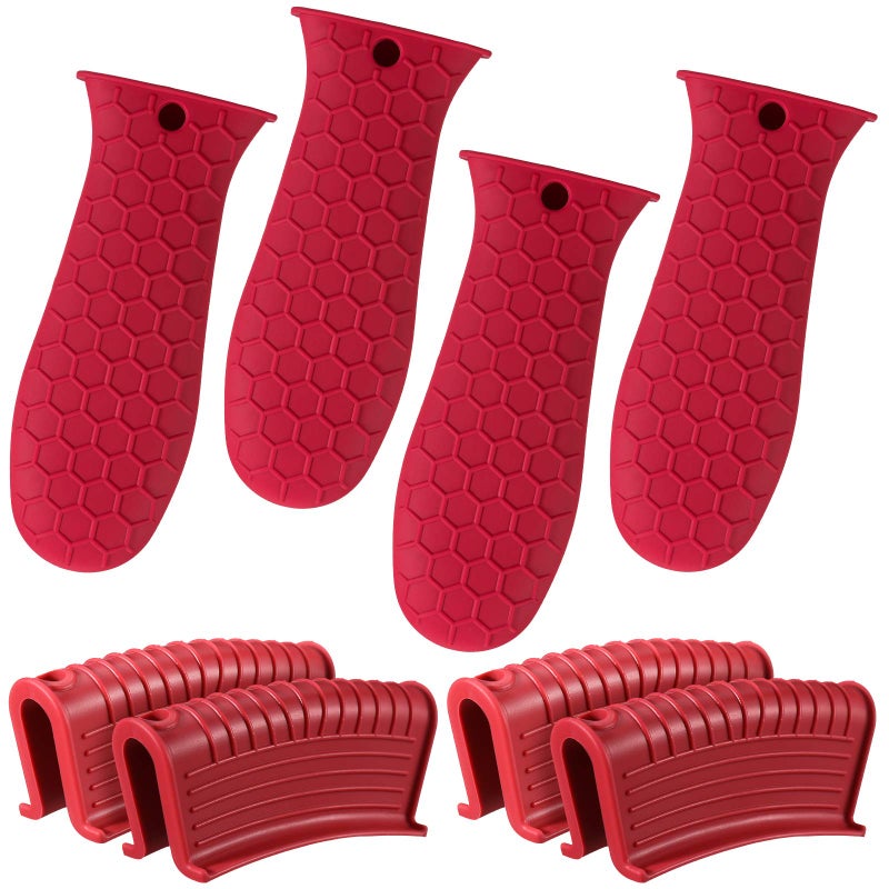 Patelai Patelai 8 Pcs Silicone Pot Holders Set Cast Iron Handle Cover Heat Resistant Pot Handle Covers Potholder Non Slip Reusable Pan Sleeve for Frying Pan Kitchen SuppliesRed 