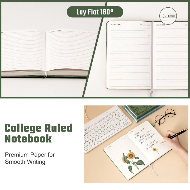 Ovesmusl Sunflower Journal for Girls Women Journals for Writing 100GSM College Ruled A5 Leather Notebook for Girls Ages 8-12 Flower Diary with Heart-Shaped Shadow, 5.7" x 8.3", Green - Image 4